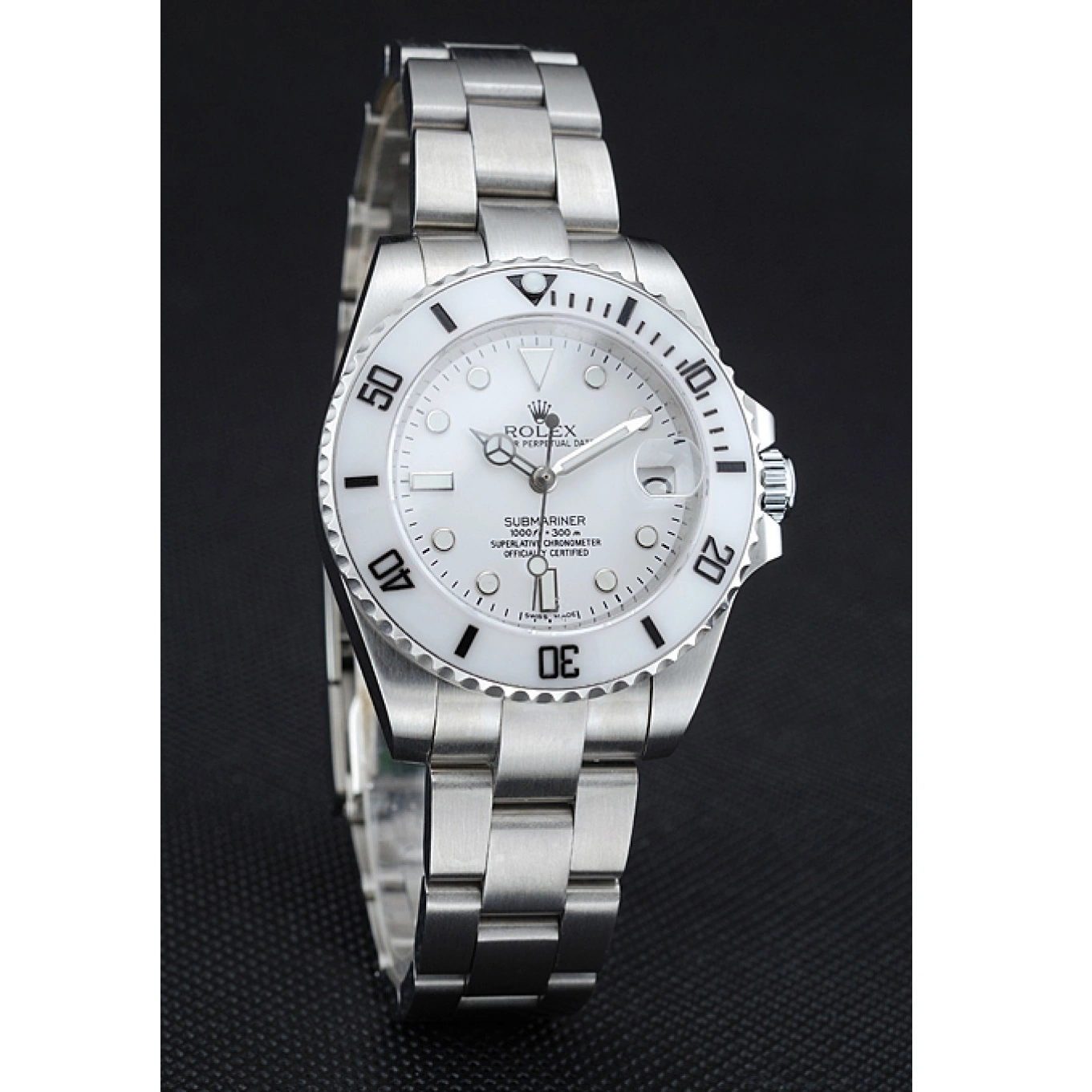Aaa replica watch Dial Rolex White Steel Submariner Stainless Bracelet 1454152 0802
